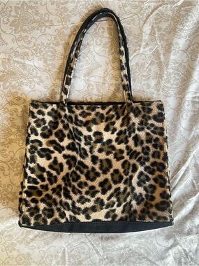 Leopard Print Faux Fur Tote Bag - Black and Tan